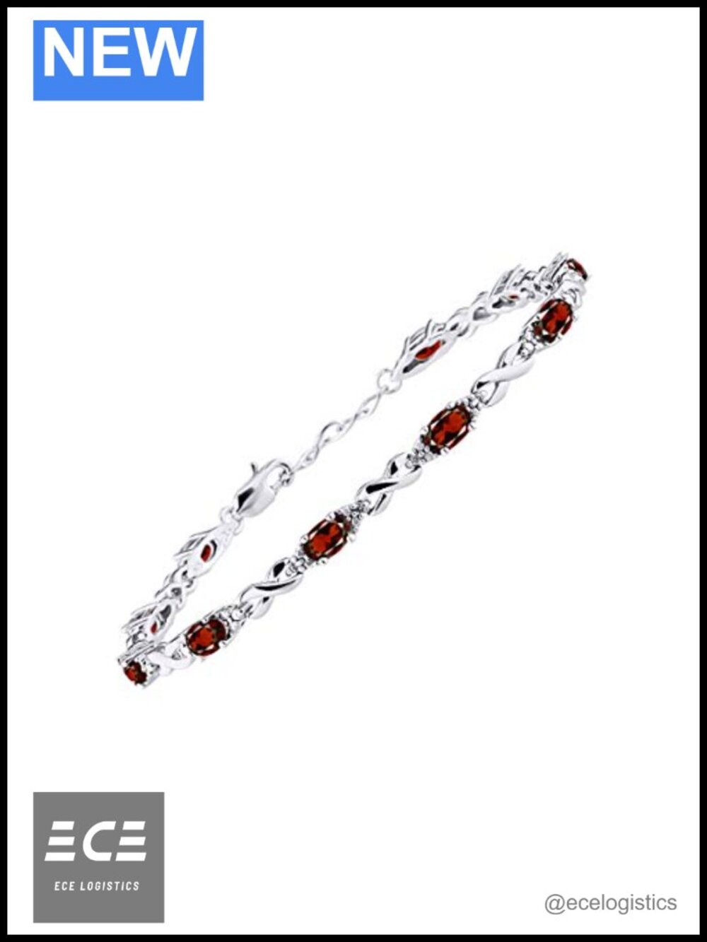 Sterling Silver Garnet Diamond Tennis Bracelet Set Adjustable 7-8"